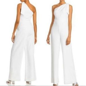 Milly Womens Caroline White Tie Shoulder Wide Leg Dressy Jumpsuit size 12